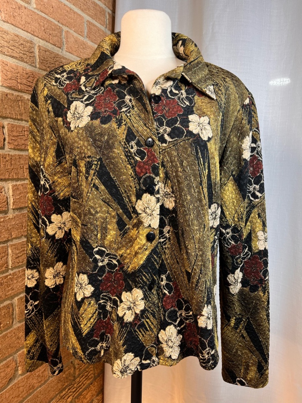 K & Company textured, nature-inspired floral jacket with open back detail- 12